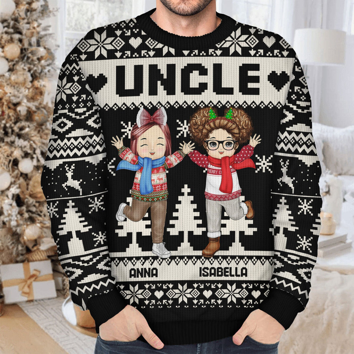 Nana Papa Daddy Mommy Grandkids - Christmas Gift For Grandparents, Parents- Personalized Unisex Ugly Sweater