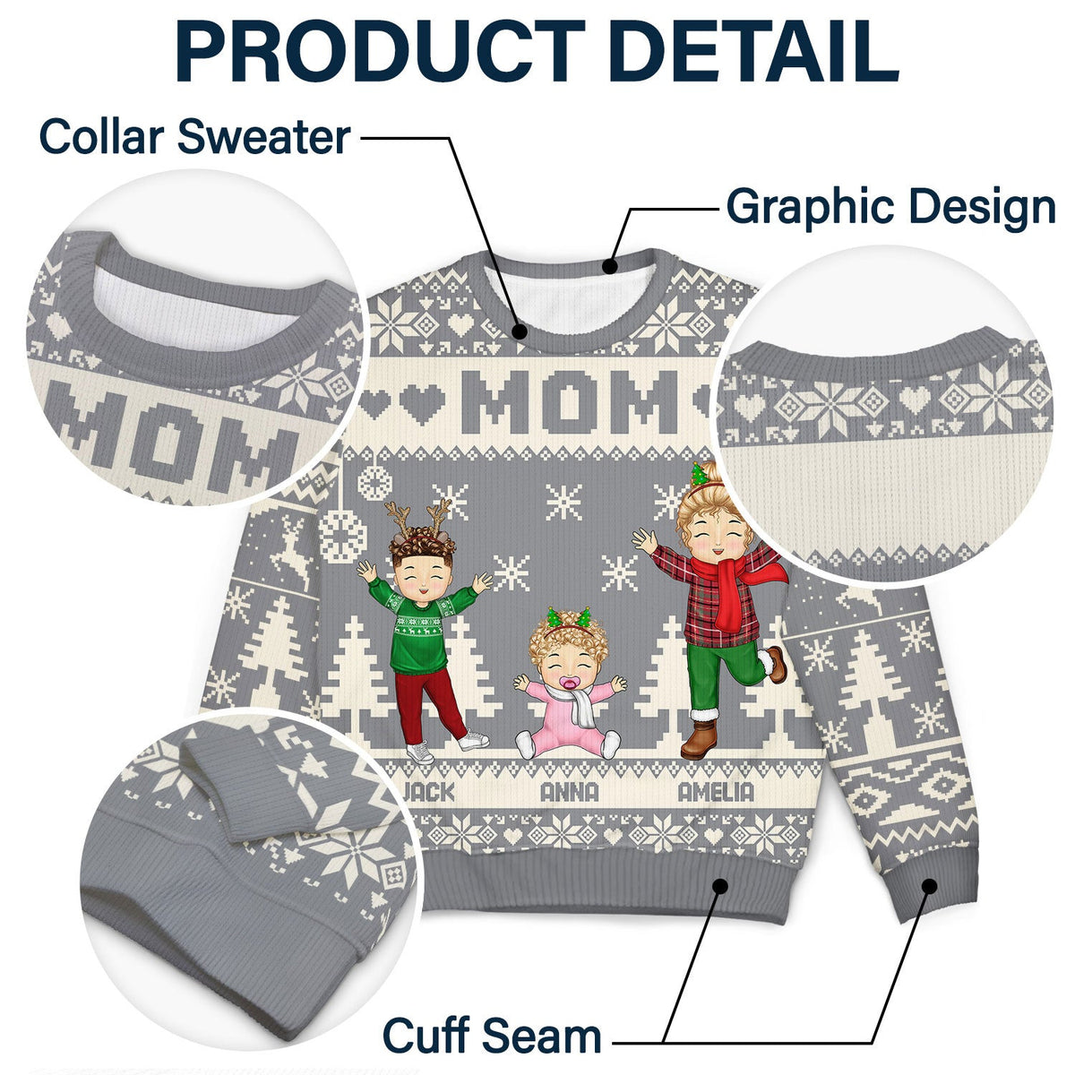 Nana Papa Daddy Mommy Grandkids - Christmas Gift For Grandparents, Parents- Personalized Unisex Ugly Sweater