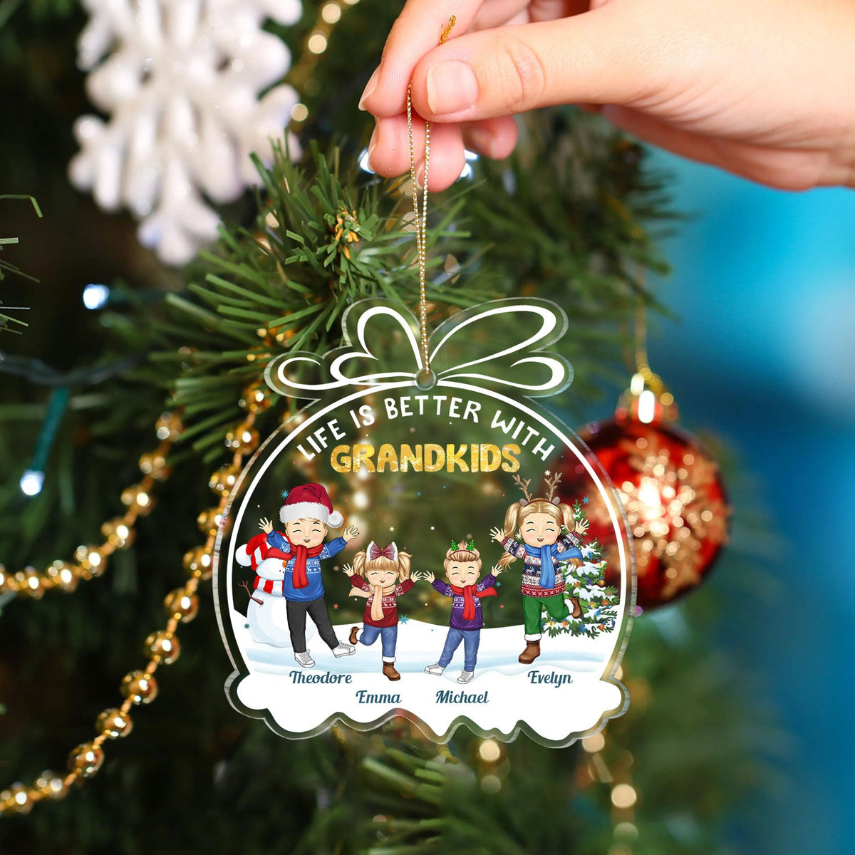 Life Is Better With Grandkids - Christmas Gift For Grandpa, Grandma, Grandparents - Personalized Custom Shaped Acrylic Ornament