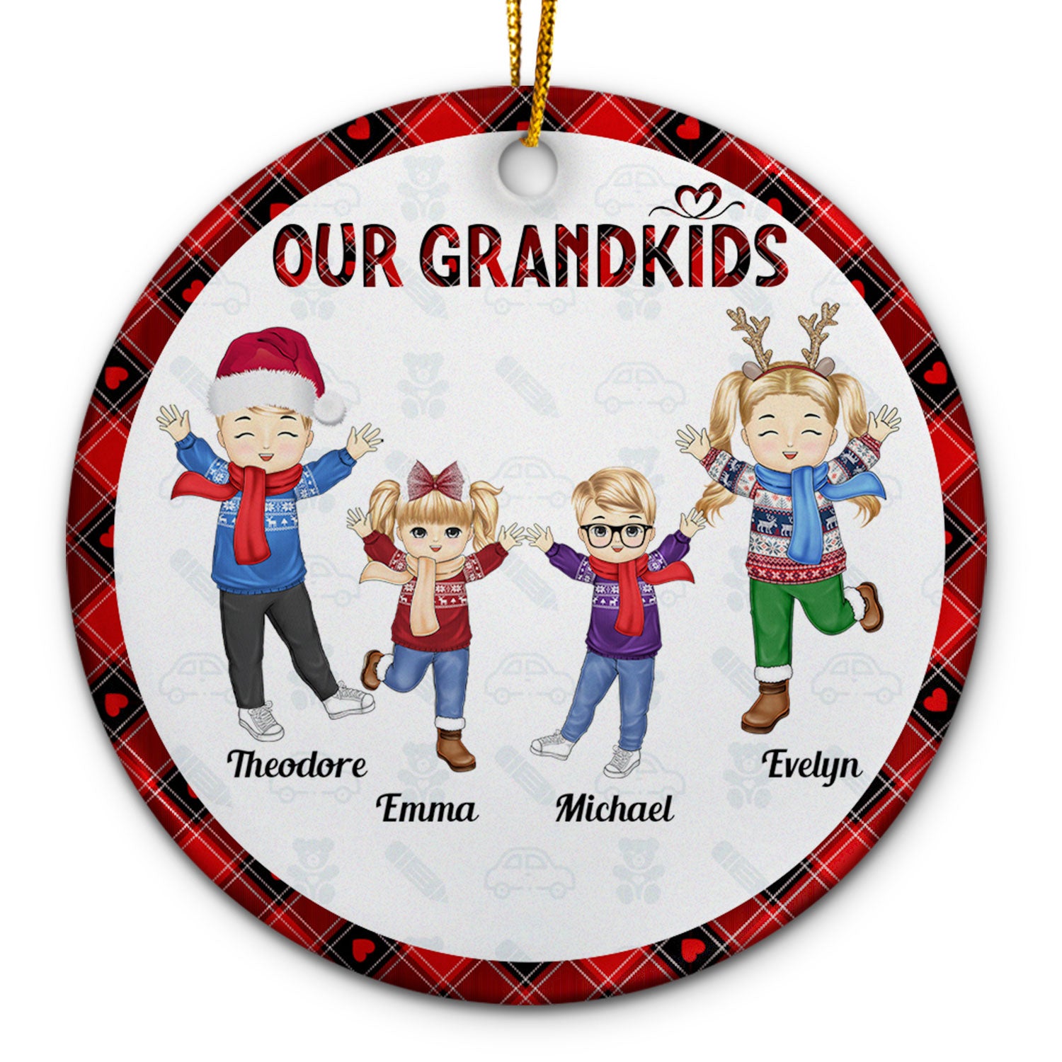 Happy Our Grandkids - Christmas Gift For Grandparents, Parents, Family - Personalized Circle Ceramic Ornament