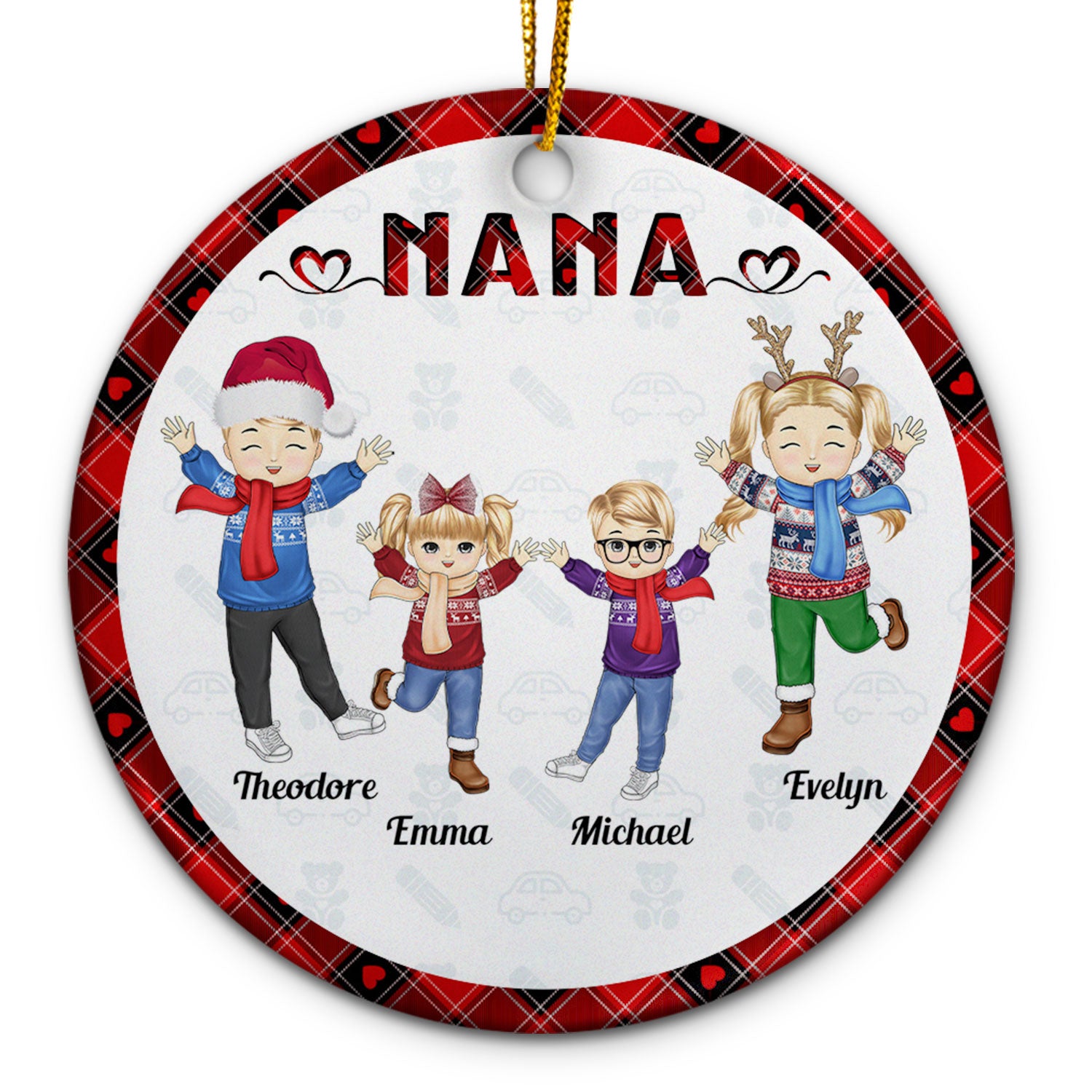 Nana Papa Daddy Mommy Grandkids - Christmas Gift For Grandparents, Parents, Family - Personalized Circle Ceramic Ornament