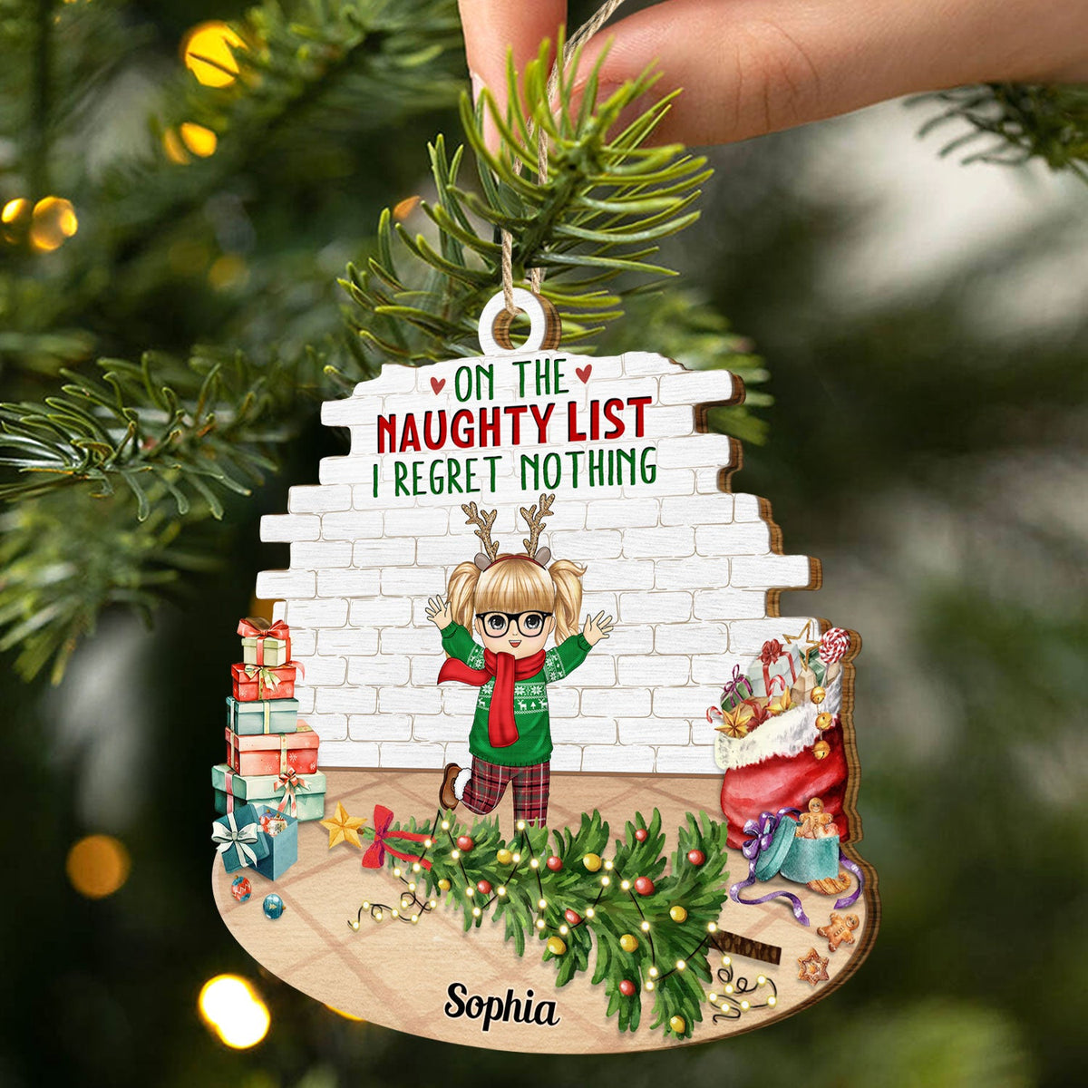 Joyeux enfants, animaux de compagnie sur la liste des vilains, nous ne regrettons rien - Cadeau de Noël pour la famille, les grands-parents - Décoration en bois personnalisée en forme personnalisée