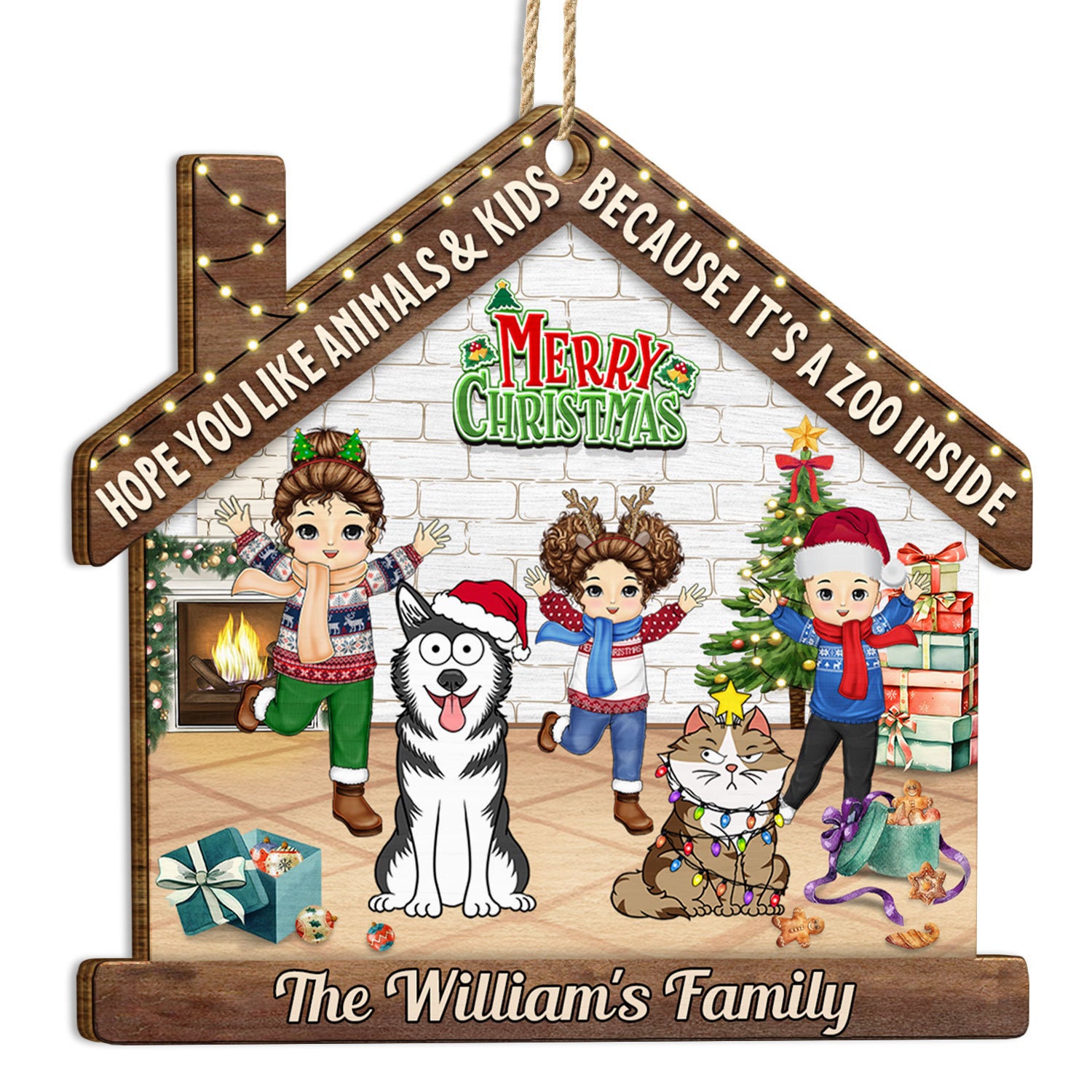 Hope You Like Animals And Kids - Christmas Gift For Family, Parents, Pet Lovers - Personalized Custom Shaped Wooden Ornament