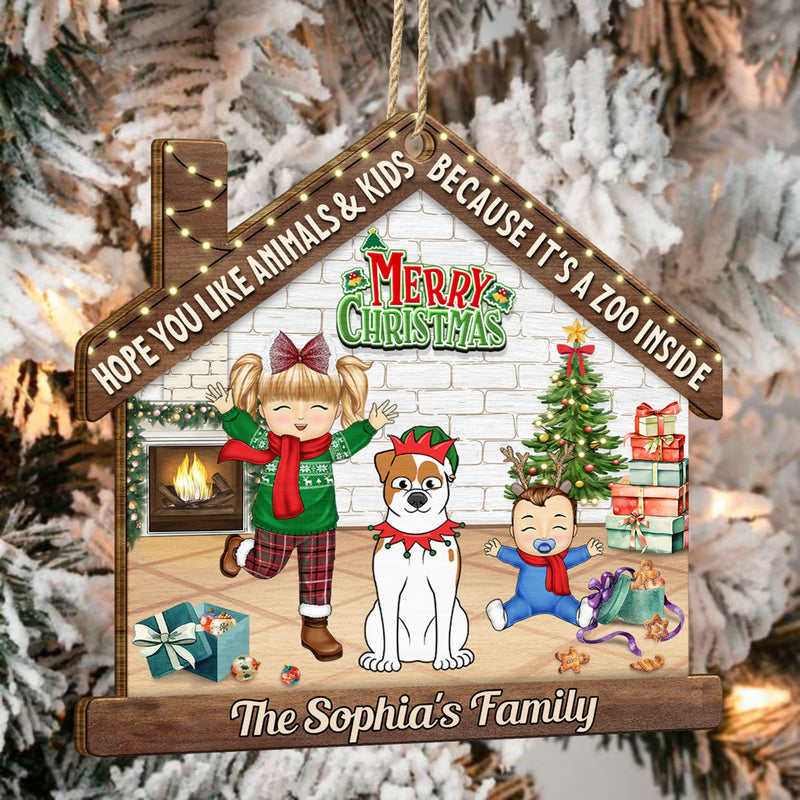 Hope You Like Animals And Kids - Christmas Gift For Family, Parents, Pet Lovers - Personalized Custom Shaped Wooden Ornament