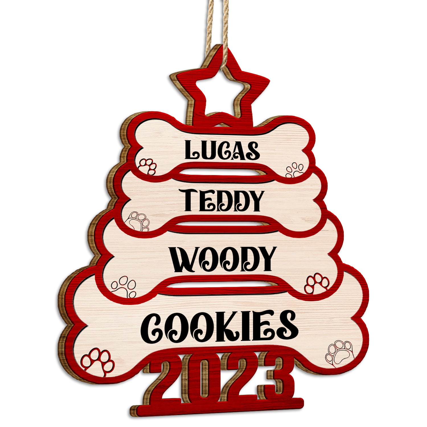 Dog And Cat Name Christmas Tree 2023 - Xmas Gift For Pet Lover - Personalized Wooden Cutout Ornament