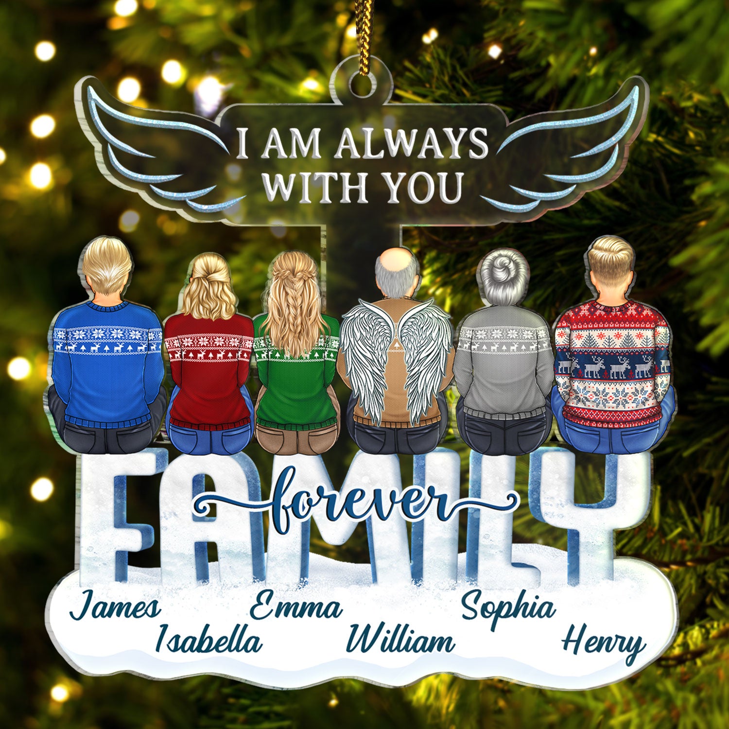 I Am Always With You Angle Wings - Christmas Memorial Gift For Family - Personalized Cutout Acrylic Ornament