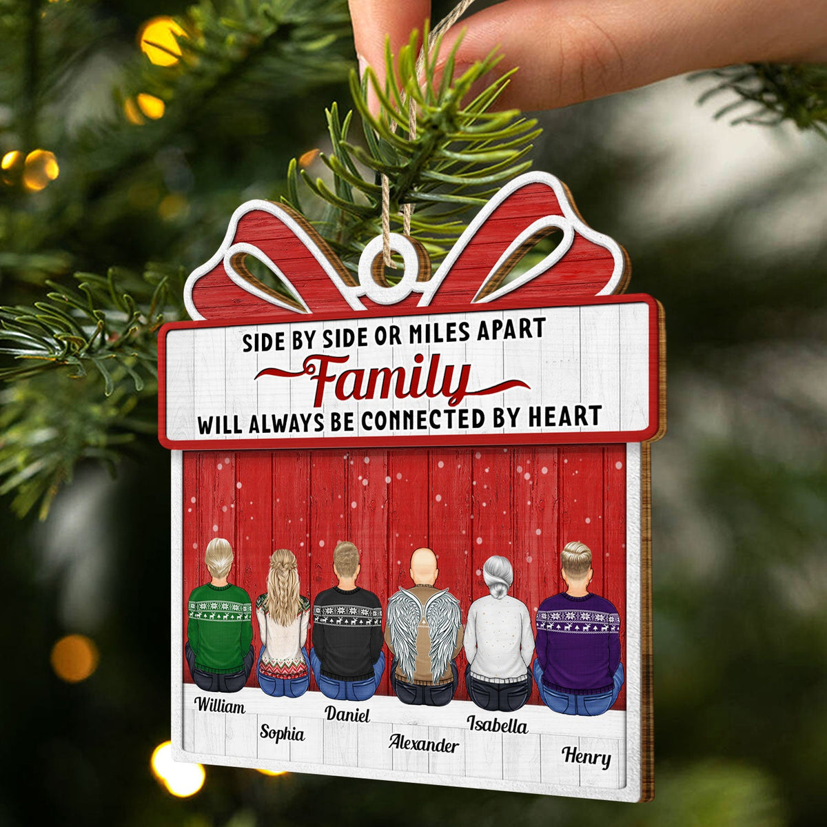 Side By Side Or Miles Apart Brothers And Sisters - Christmas Gift For Siblings, Family - Personalized Custom Shaped Wooden Ornament