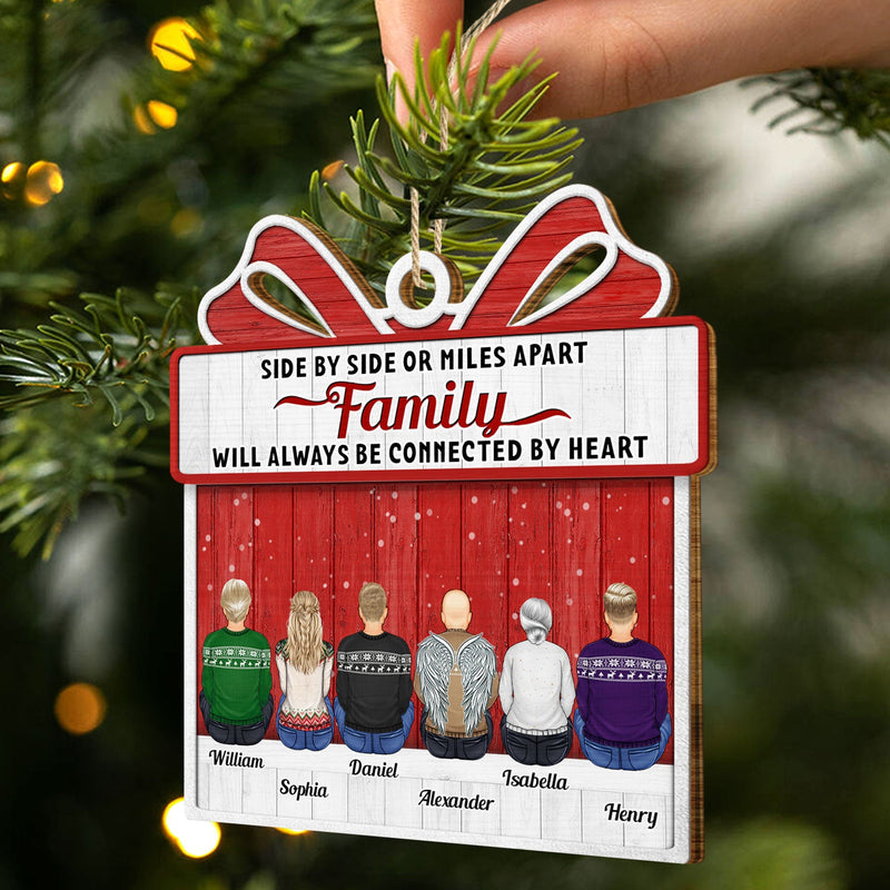 Side By Side Or Miles Apart Brothers And Sisters - Christmas Gift For Siblings, Family - Personalized Custom Shaped Wooden Ornament