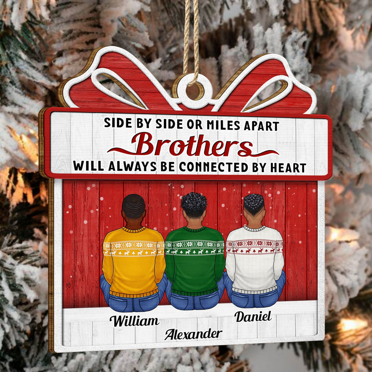 Side By Side Or Miles Apart Brothers And Sisters - Christmas Gift For Siblings, Family - Personalized Custom Shaped Wooden Ornament