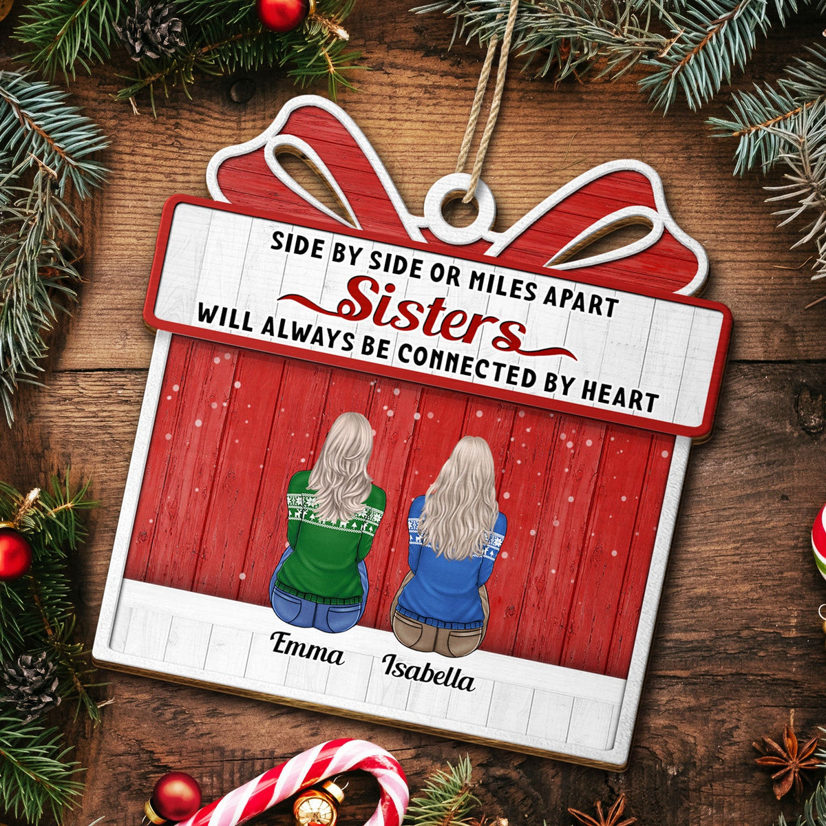 Side By Side Or Miles Apart Brothers And Sisters - Christmas Gift For Siblings, Family - Personalized Custom Shaped Wooden Ornament