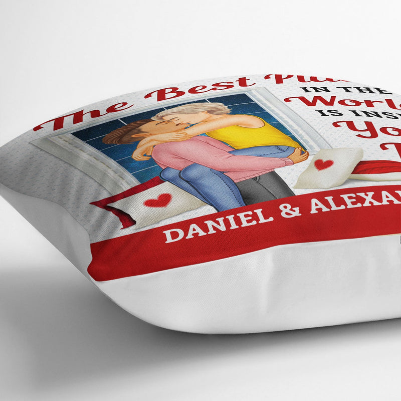 The Best Place In The World Is Inside Your Hug - Gift For Couples, Husband And Wife - Personalized Pillow