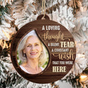 Custom Photo A Loving Thought A Silent Tear - Christmas, Memorial Gift For Family, Friends - Personalized 2-Layered Wooden Ornament