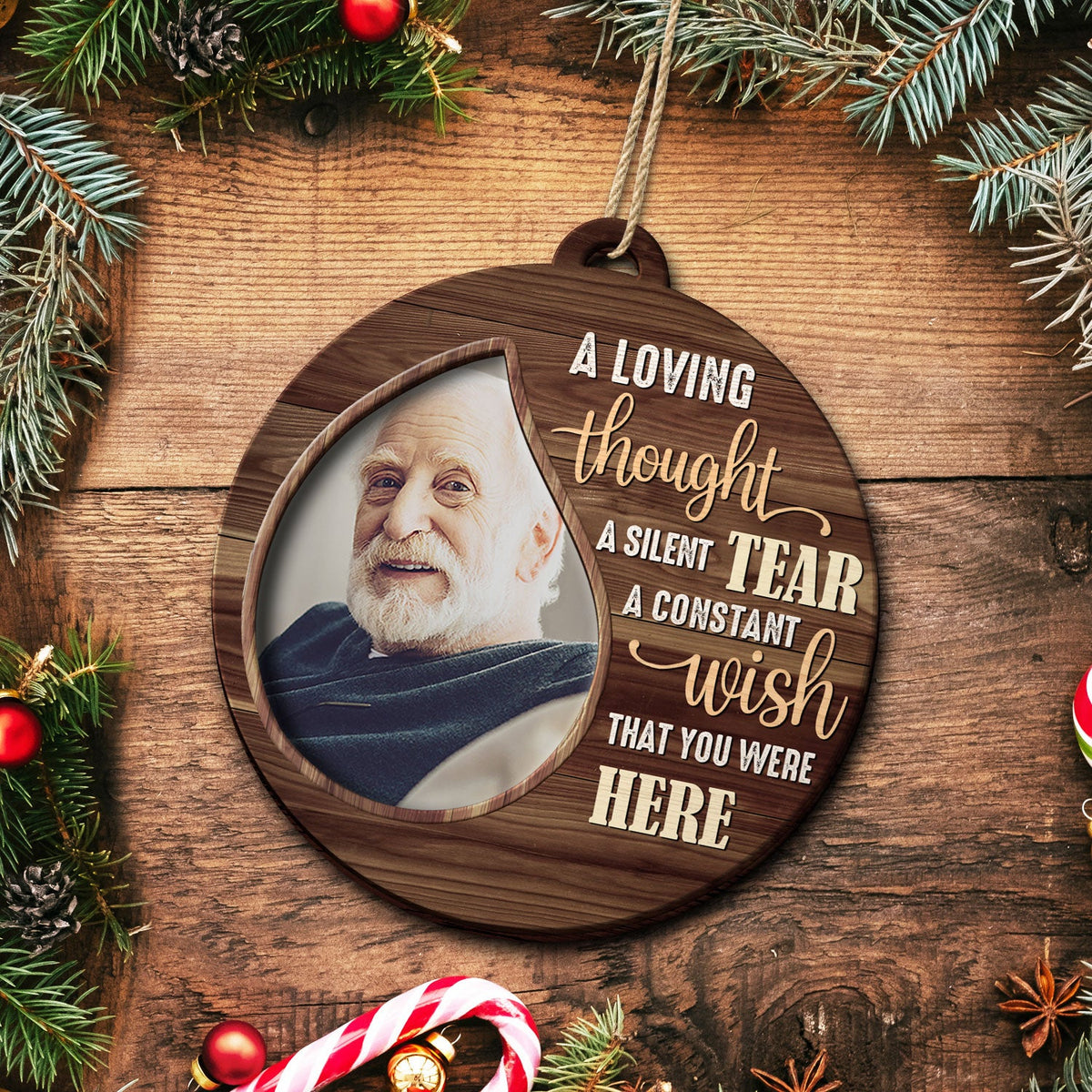 Custom Photo A Loving Thought A Silent Tear - Christmas, Memorial Gift For Family, Friends - Personalized 2-Layered Wooden Ornament