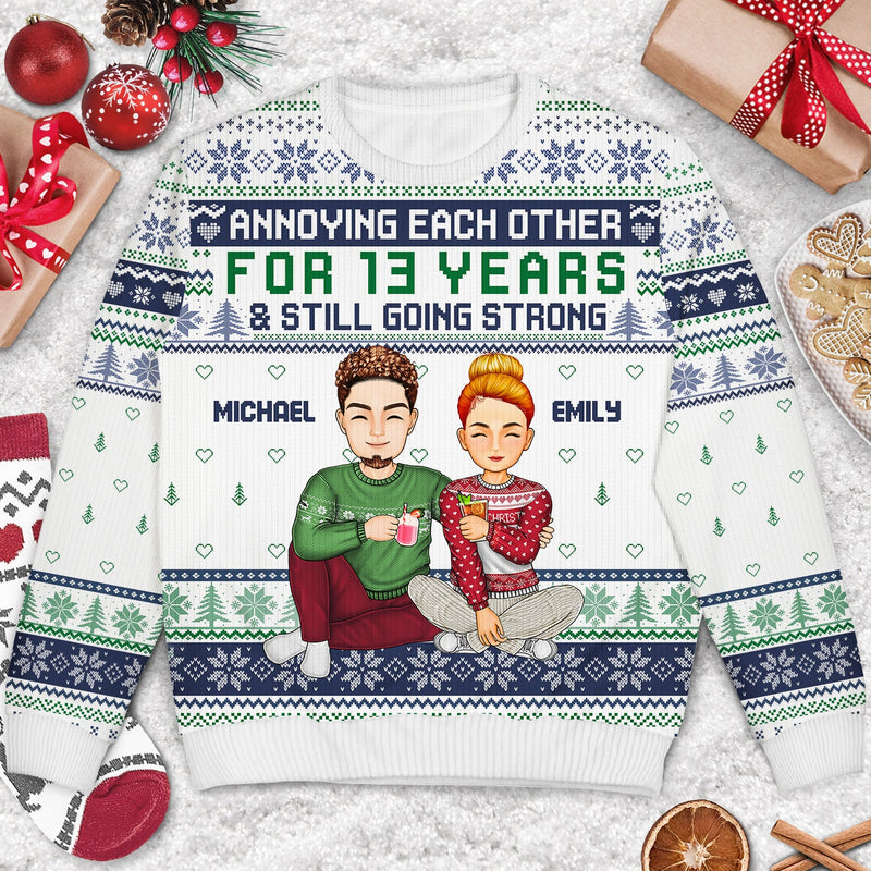 Annoying Each Other For And Still Going Strong - Christmas Gift For Couple, Spouse, Husband, Wife - Personalized Unisex Ugly Sweater