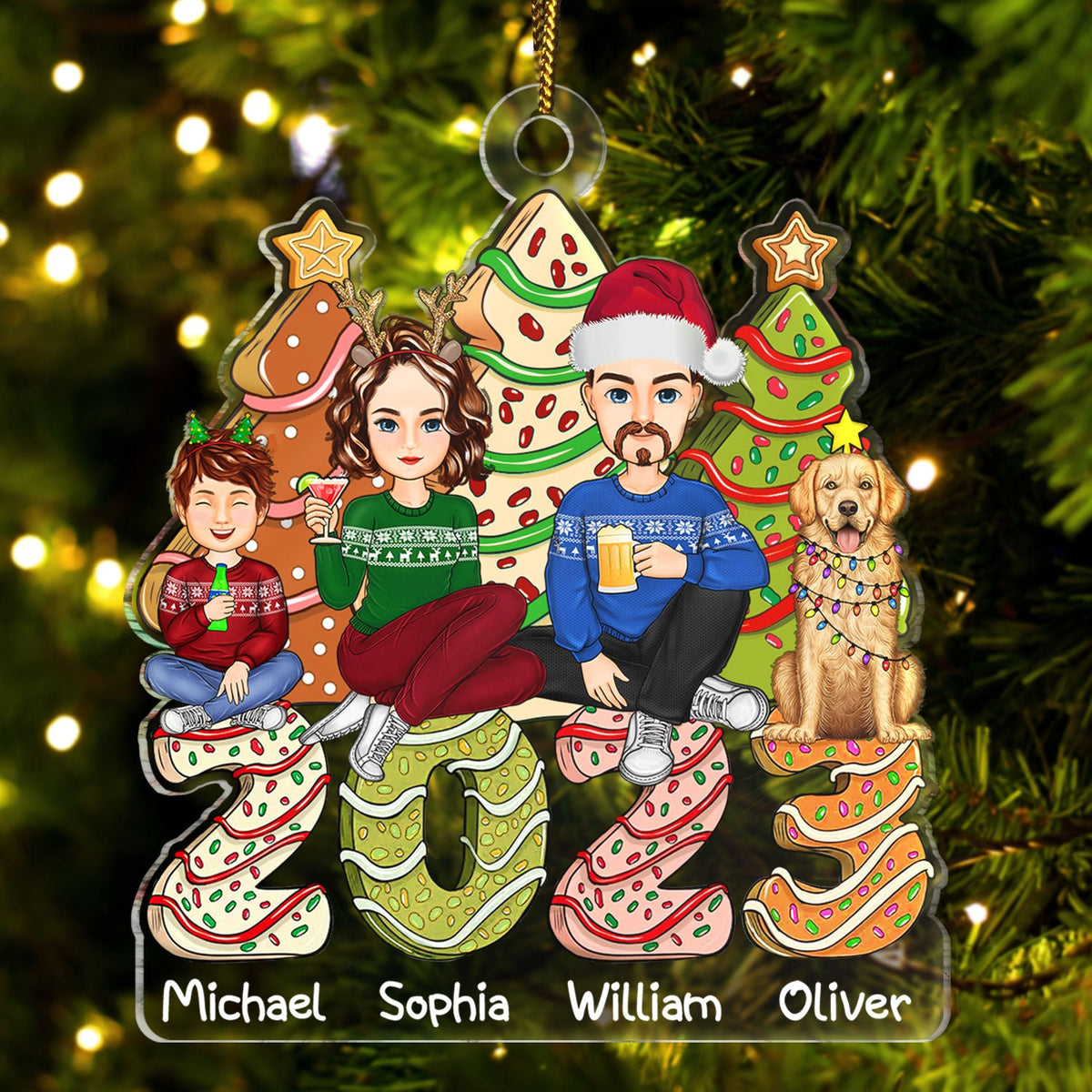 Gâteau familial 2023, sapins à biscuits – Cadeau de Noël pour parents, enfants et bébés – Décoration acrylique découpée personnalisée