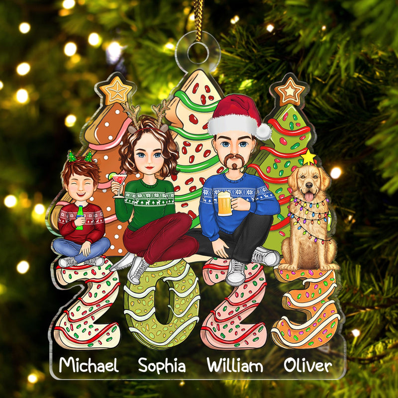 Gâteau familial 2023, sapins à biscuits – Cadeau de Noël pour parents, enfants et bébés – Décoration acrylique découpée personnalisée