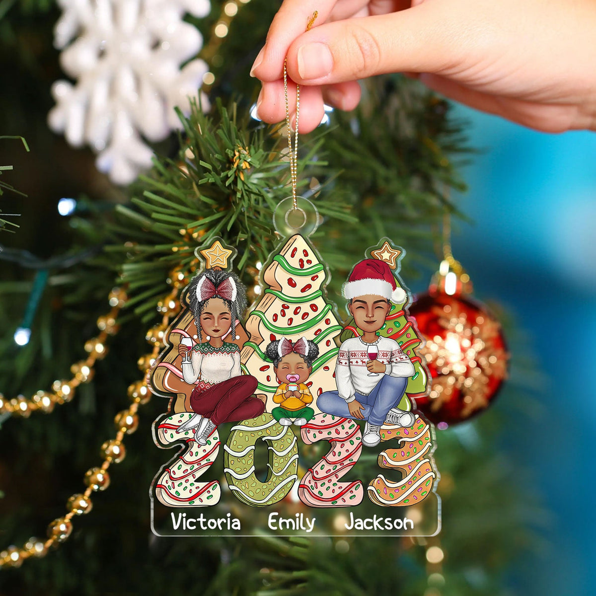 Gâteau familial 2023, sapins à biscuits – Cadeau de Noël pour parents, enfants et bébés – Décoration acrylique découpée personnalisée