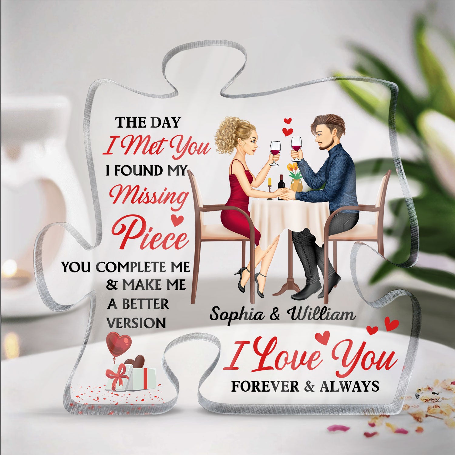 I Found My Missing Piece Couple Sideview Sitting - Gift For Spouse, Husband, Wife - Personalized Puzzle Shaped Acrylic Plaque