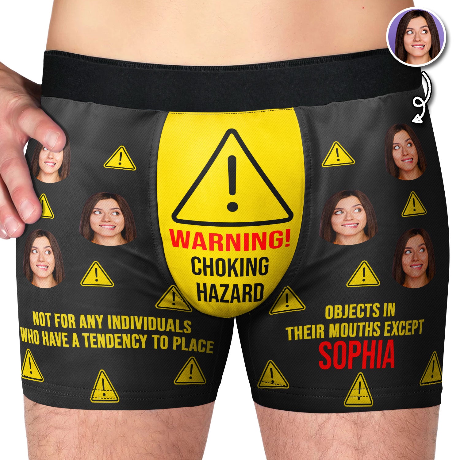 Custom Photo Warning Choking Hazard - Funny Gift For Husband, Boyfriend - Personalized Men's Boxer Briefs