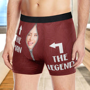 Photo personnalisée « L'Homme Légende » – Cadeau humoristique pour mari ou petit ami – Boxer homme personnalisé