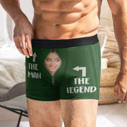 Photo personnalisée « L'Homme Légende » – Cadeau humoristique pour mari ou petit ami – Boxer homme personnalisé