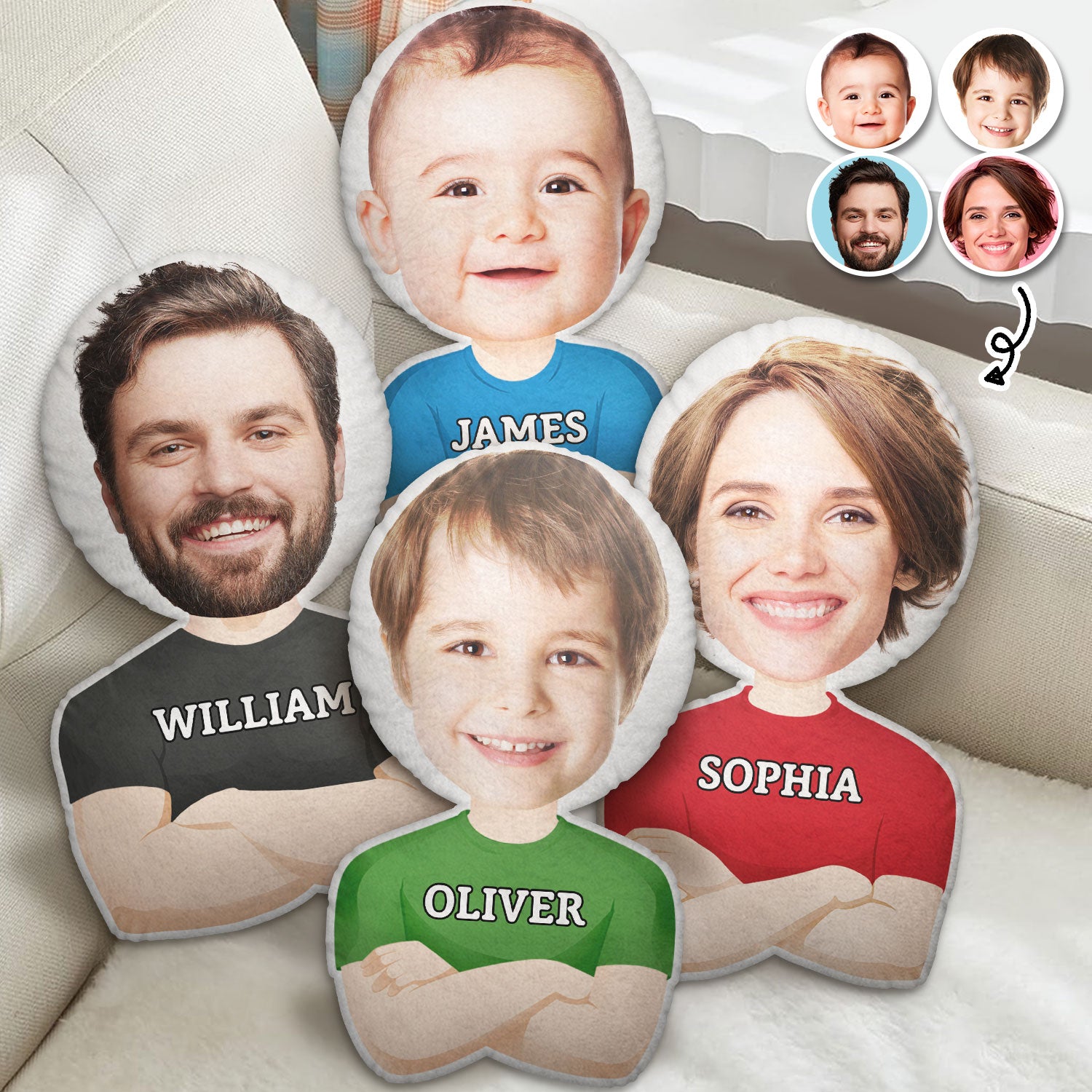 Custom Photo Funny Face Flat Art Family - Gift For Kids, Parents, Siblings - Personalized Custom Shaped Pillow