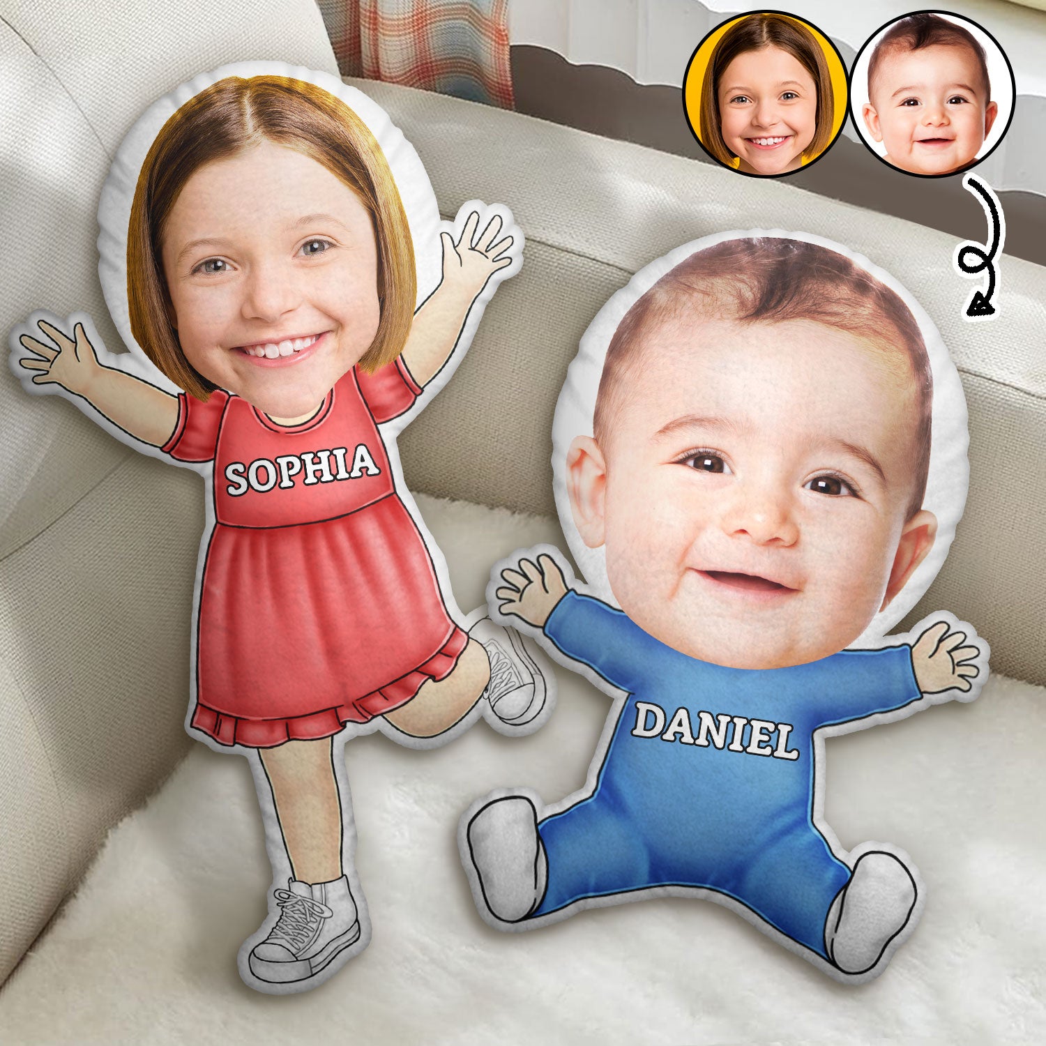 Custom Photo Funny Face Happy Kid - Gift For Grandkids, Siblings - Personalized Custom Shaped Pillow