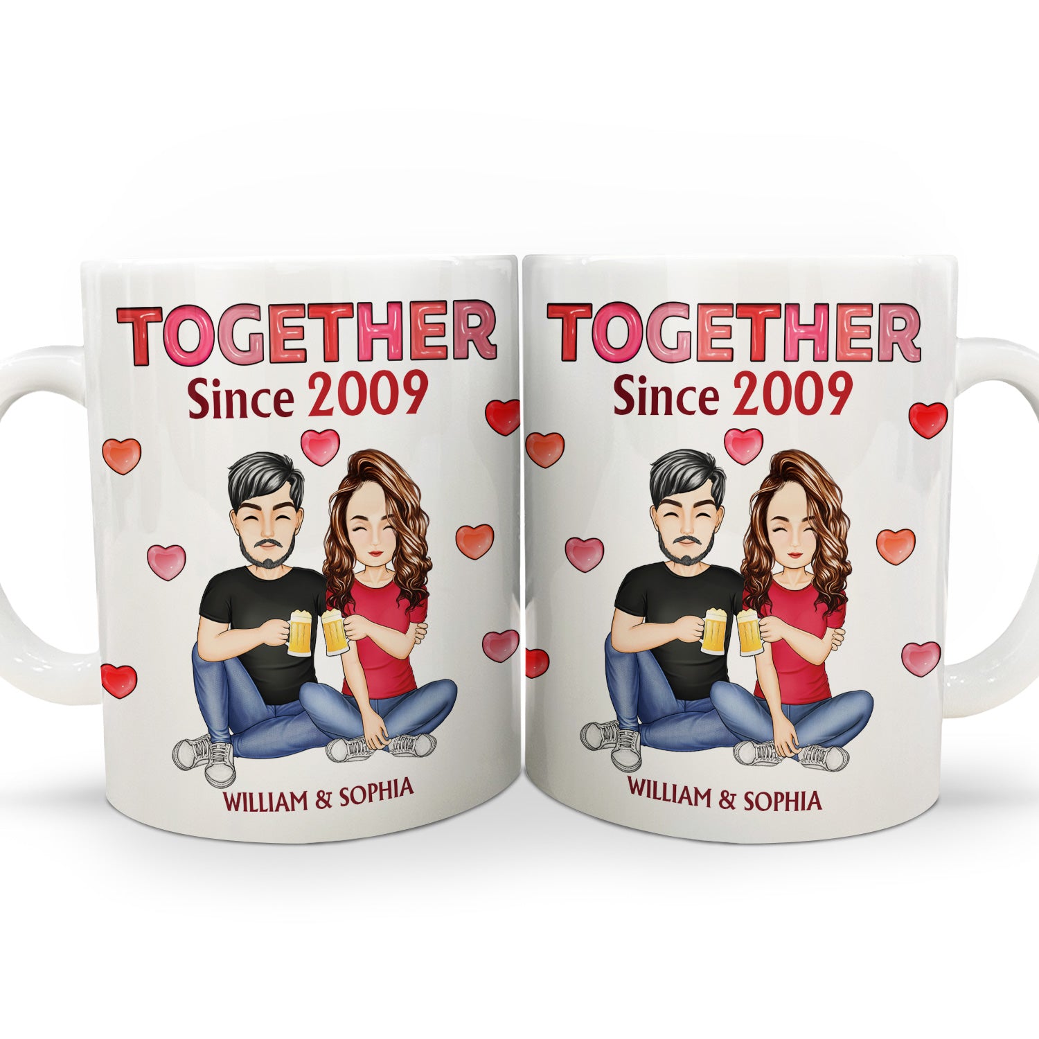 Together Since Cartoon Couple - Birthday, Anniversary Gift For Spouse, Husband, Wife - Personalized White Edge-to-Edge Mug