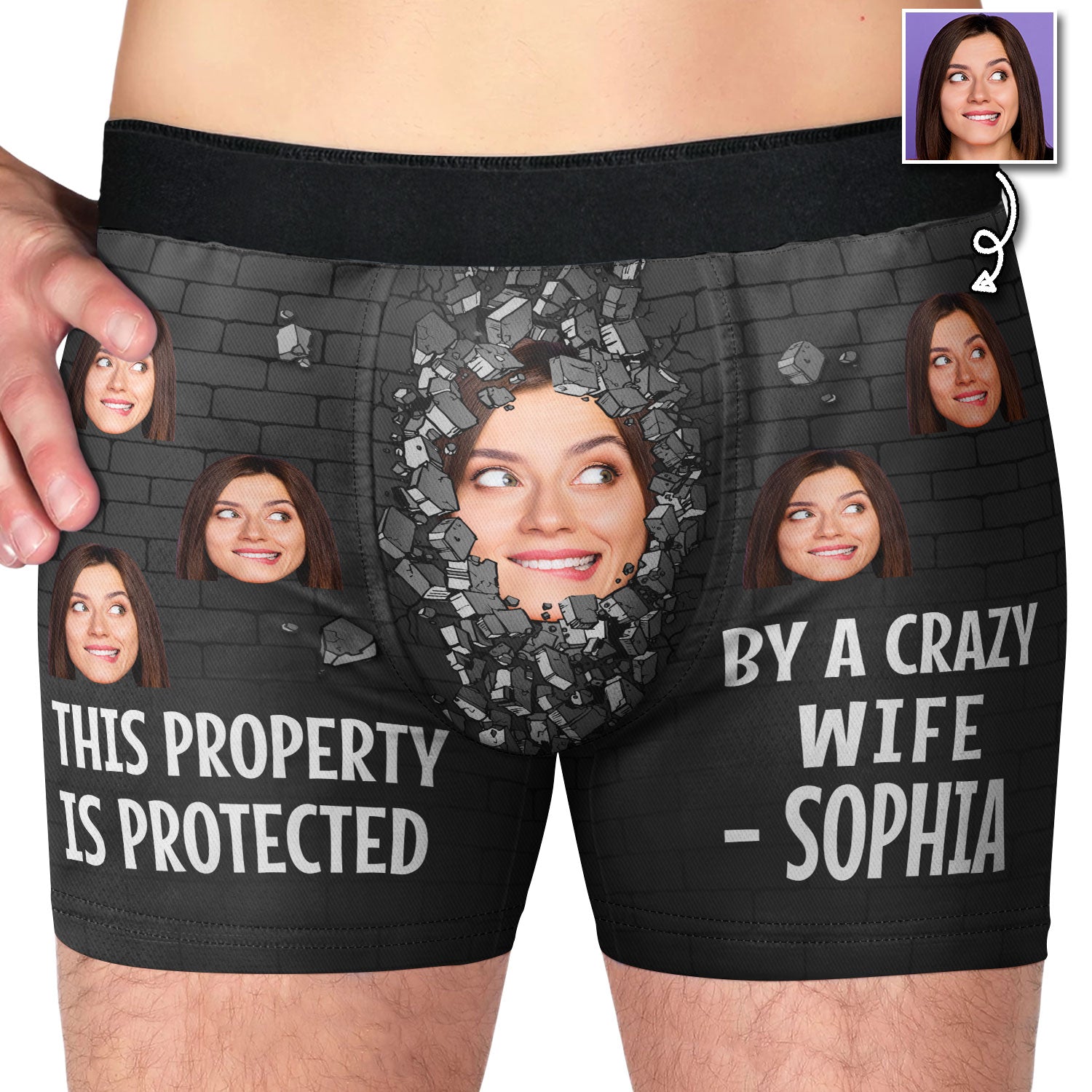 Custom Photo This Property Is Protected By A Crazy Wife - Funny Gift For Husband, Boyfriend - Personalized Men's Boxer Briefs
