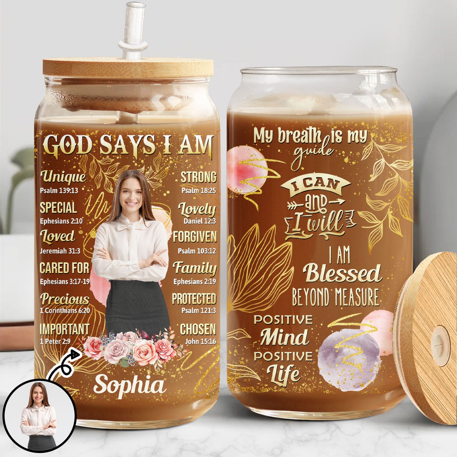 Custom Photo God Says I Am - Gift For Women - Personalized Clear Glass Can
