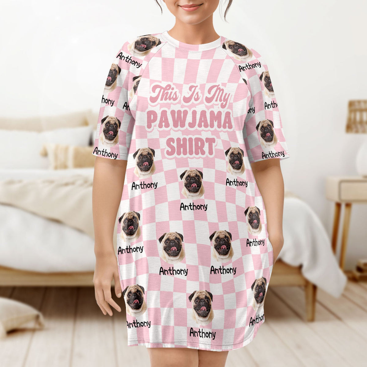 Custom Photo This Is My Pawjama Shirt - Birthday, Loving Gift For Dog Lover, Cat Mum, Pet Mom - Personalized Women's Sleep Tee