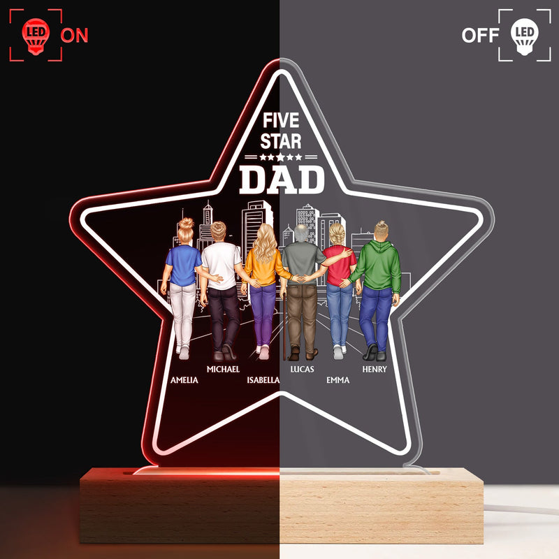 Five - Star Dad - Gift For Fathers - Personalized 3D Led Light Wooden Base