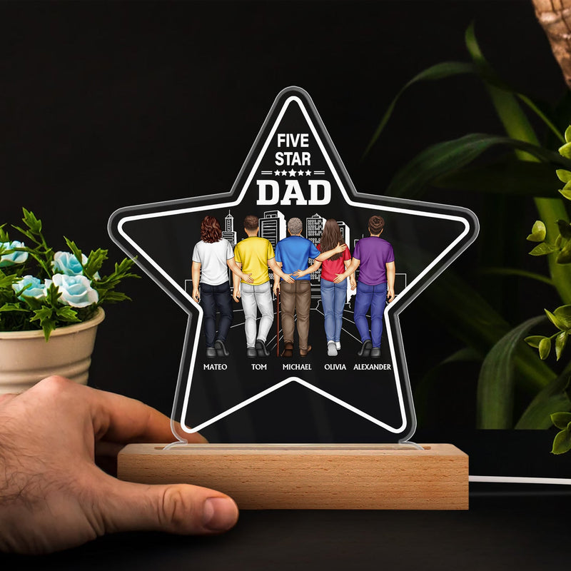 Five - Star Dad - Gift For Fathers - Personalized 3D Led Light Wooden Base