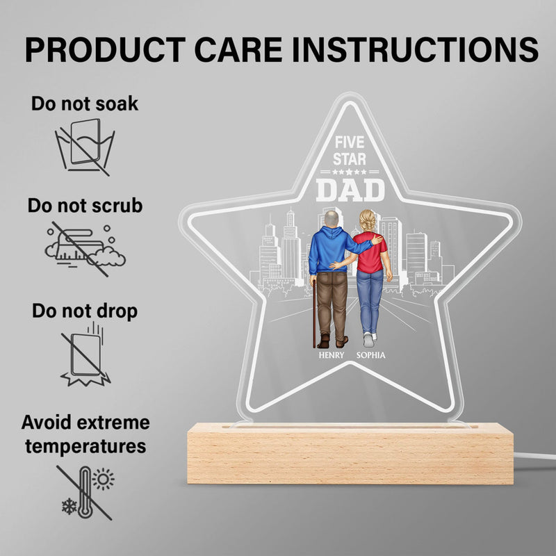 Five - Star Dad - Gift For Fathers - Personalized 3D Led Light Wooden Base