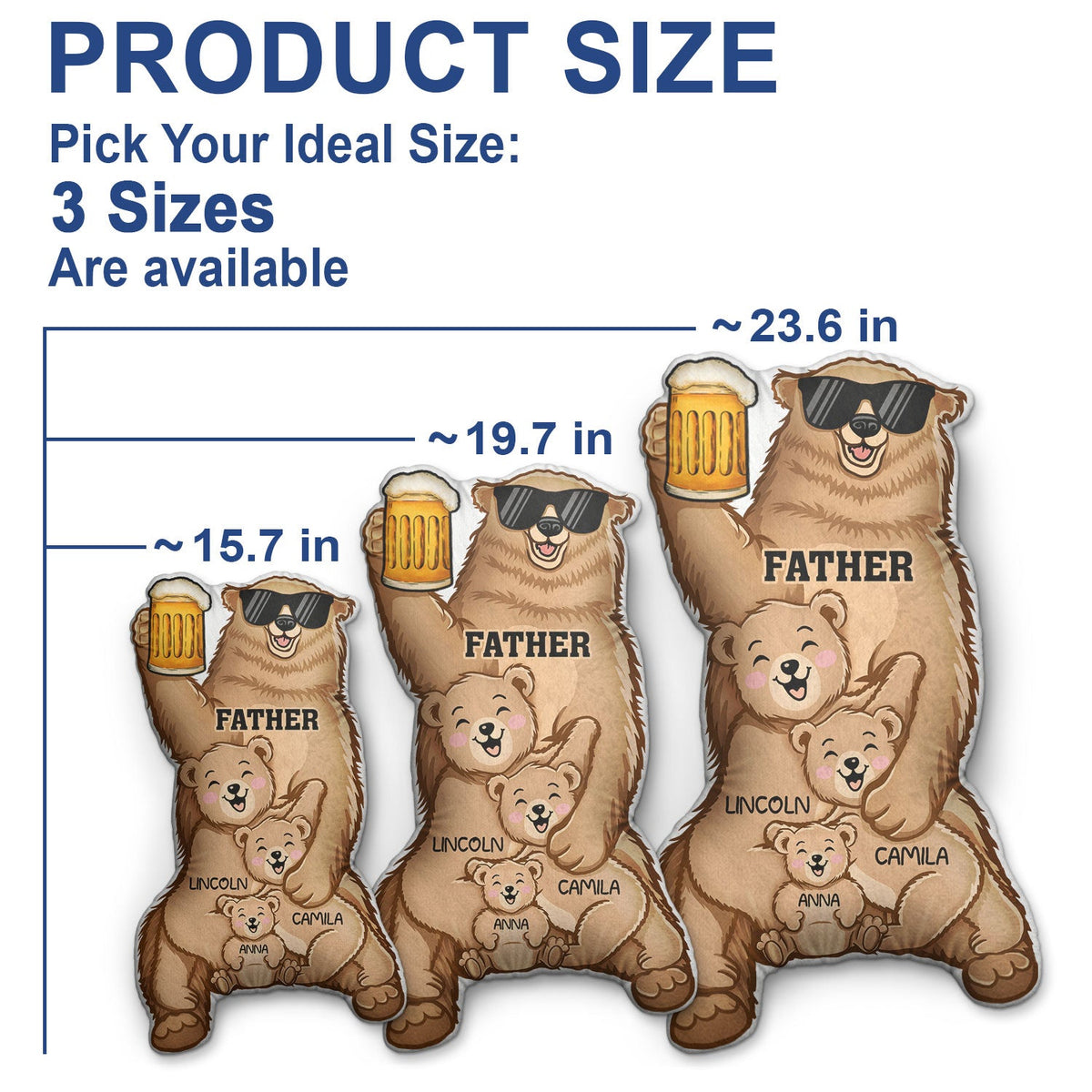 Papa Ours - Cadeau pour les pères - Oreiller personnalisé en forme de cœur