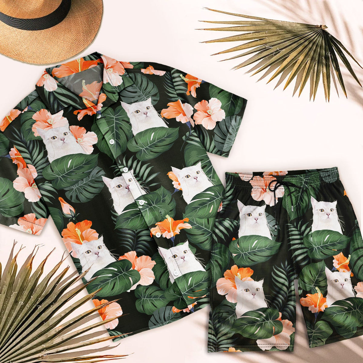 Custom Photo Funny Family Pet Face - Gift For Couples, Best Friends, Siblings, Dog And Cat Lovers - Personalized Hawaii Set Shirt And Shorts