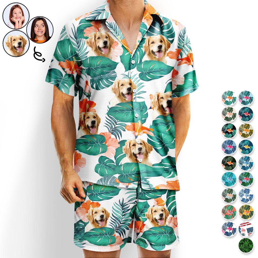 Custom Photo Funny Family Pet Face - Gift For Couples, Best Friends, Siblings, Dog And Cat Lovers - Personalized Hawaii Set Shirt And Shorts