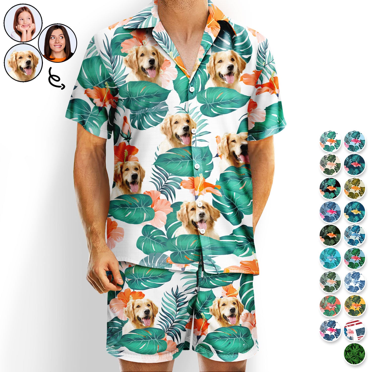 Custom Photo Funny Family Pet Face - Gift For Couples, Best Friends, Siblings, Dog And Cat Lovers - Personalized Hawaii Set Shirt And Shorts