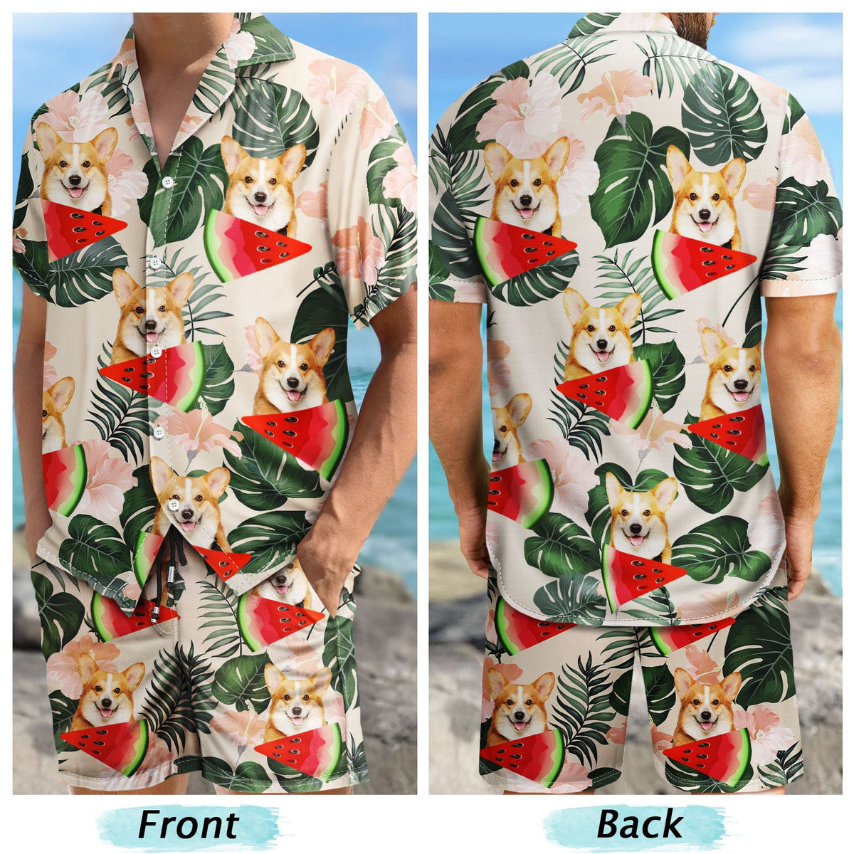 Custom Photo Funny Family Pet Face - Gift For Couples, Best Friends, Siblings, Dog And Cat Lovers - Personalized Hawaii Set Shirt And Shorts