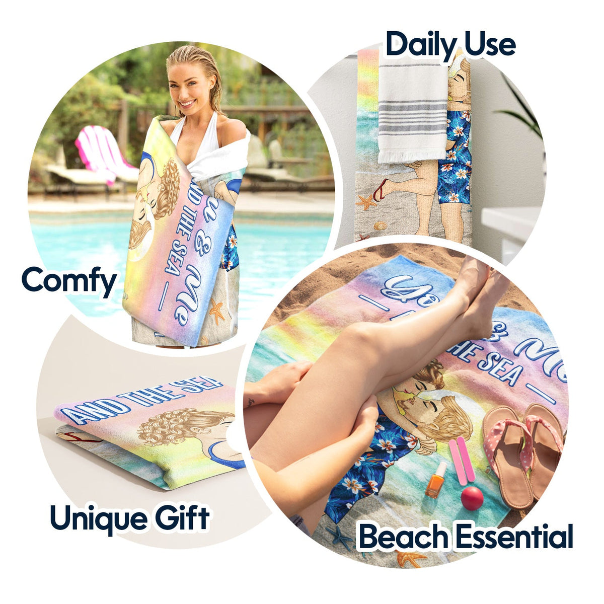 You And Me And The Sea - Loving, Anniversary, Vacation, Travel Gift For Spouse, Husband, Wife, Couple, Boyfriend, Girlfriend - Personalized Beach Towel