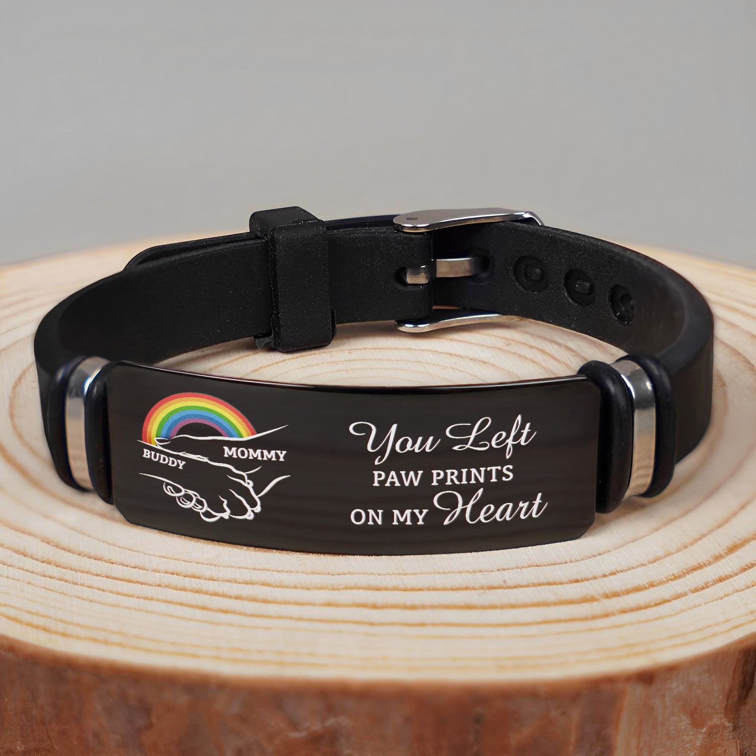 You Left Paw Prints On My Heart - Memorial Gift For Dog Lovers, Dog Mom, Dog Dad - Personalized Engraved Bracelet