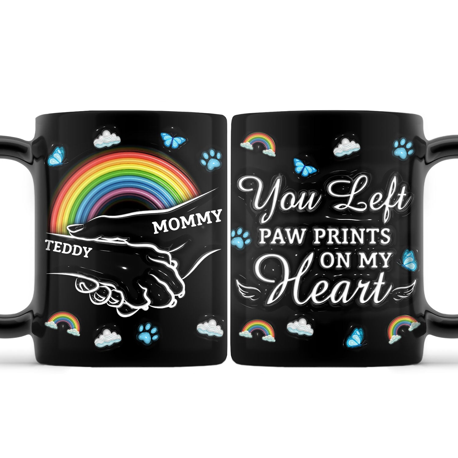 You Left Paw Prints On My Heart - Memorial Gift For Dog Lovers, Dog Mom, Dog Dad - 3D Inflated Effect Printed Mug, Personalized Black Mug