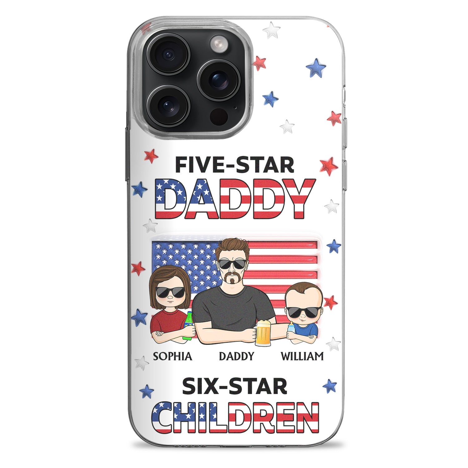 Five-Star Dad Six-Star Children - Gift For Fathers, Grandpas - 3D Inflated Effect Printed Personalized Clear Phone Case