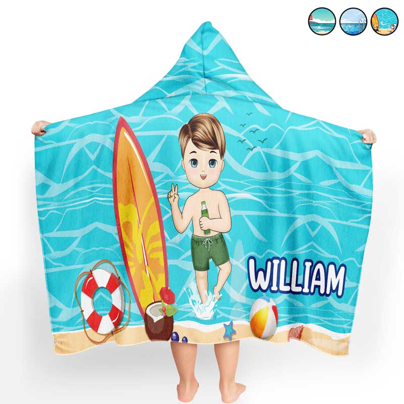 Kids On The Beach Sand Pool - Personalized Hooded Beach Towel