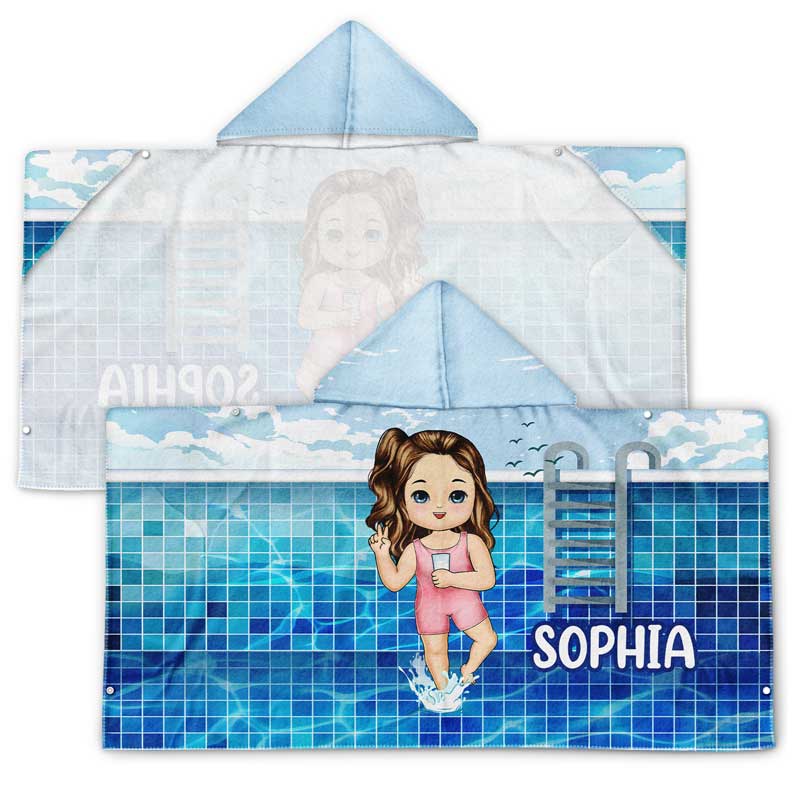 Kids On The Beach Sand Pool - Personalized Hooded Beach Towel