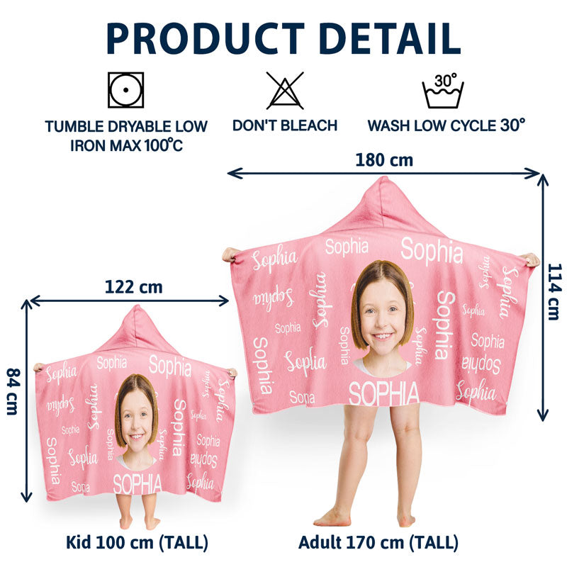 Custom Photo Pattern Name Traveling Beach Poolside Swimming Picnic - Personalized Hooded Beach Towel
