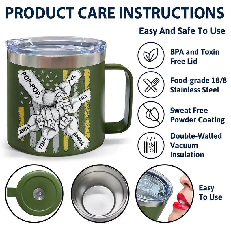 Best Dad Grandpa Ever - Personalized 14oz Stainless Steel Tumbler With Handle