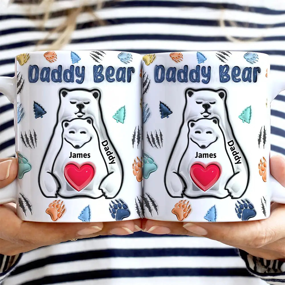 Papa Bear - Mug imprimé effet gonflé 3D, mug blanc personnalisé bord à bord