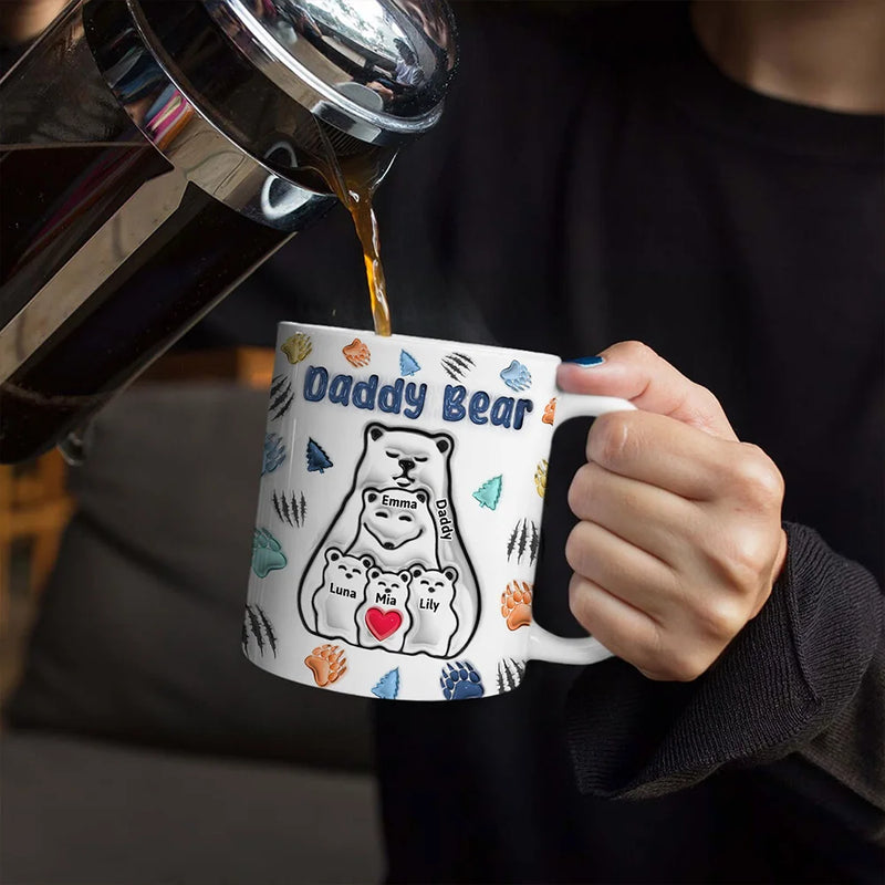 Papa Bear - Mug imprimé effet gonflé 3D, mug blanc personnalisé bord à bord