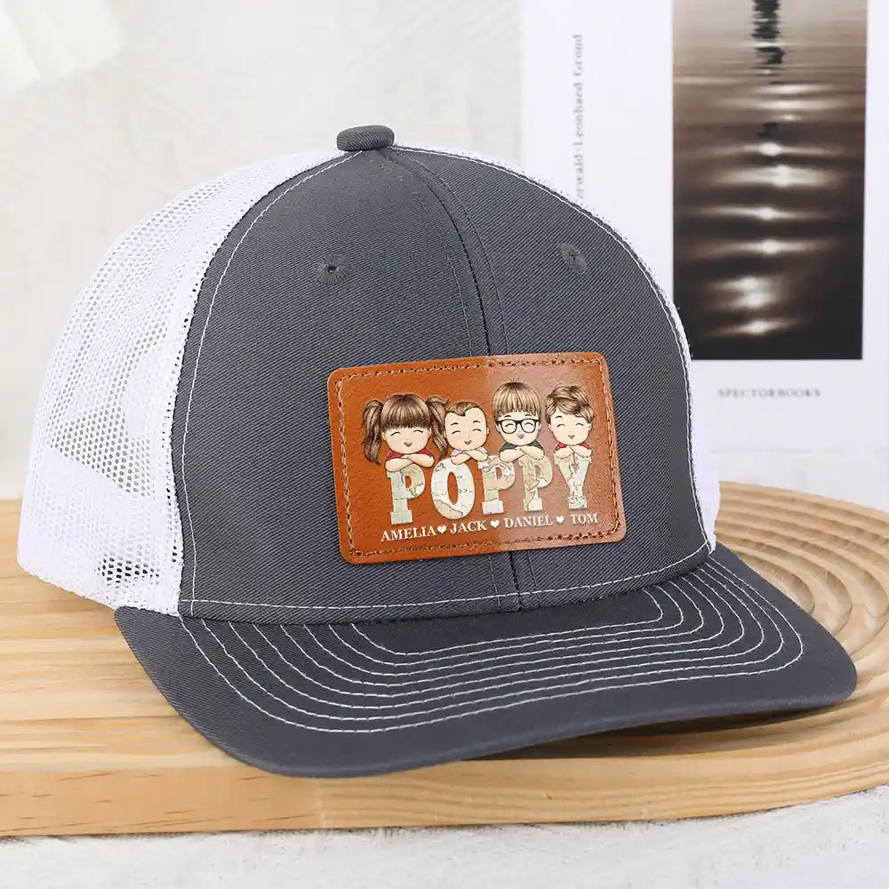 Vintage Map Titles Chibi Kids - Personalized Leather Patch Hat